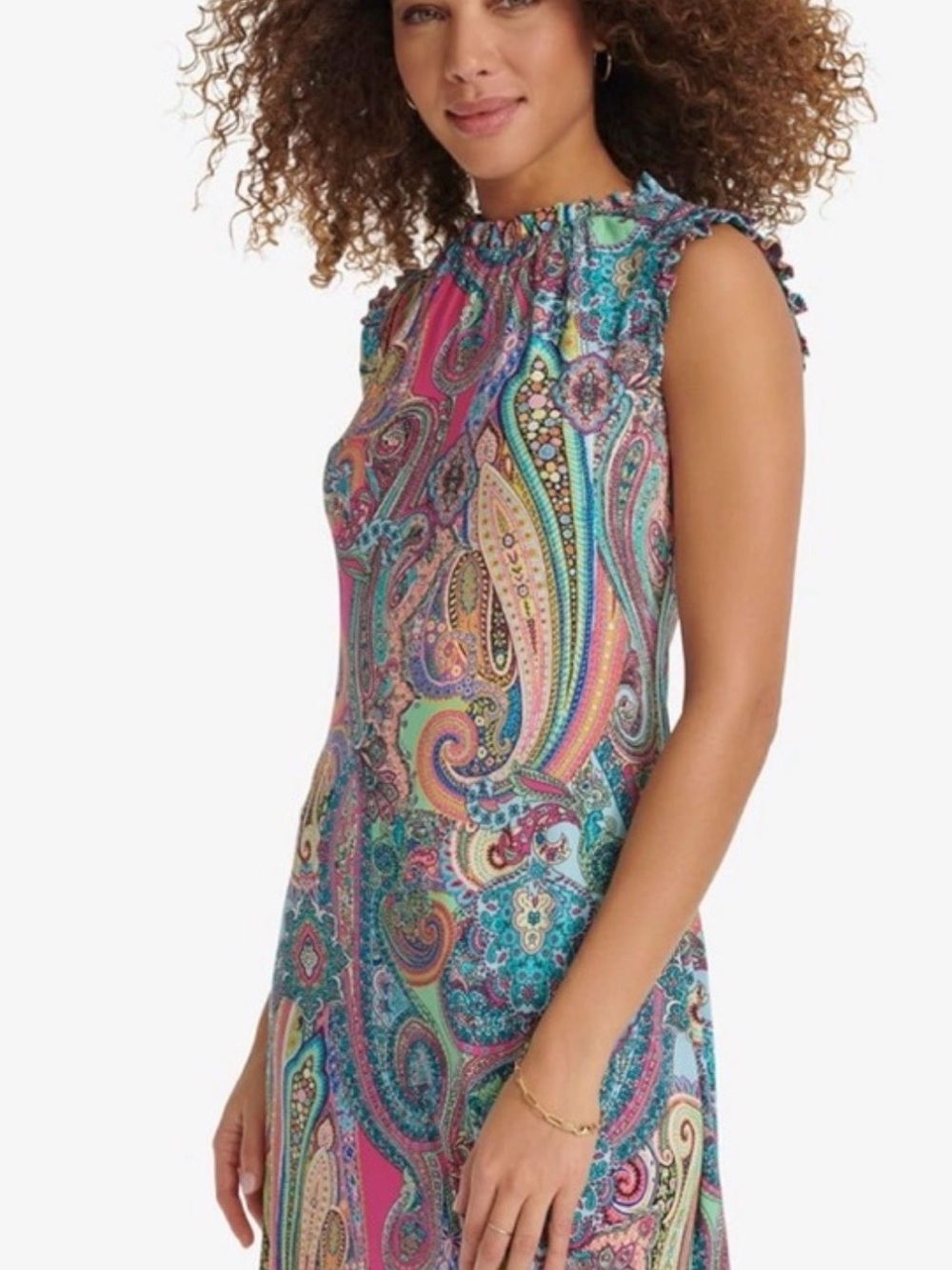 Tommy Hilfiger Sleeveless Paisley Midi Dress in Pink, Teal, Blue